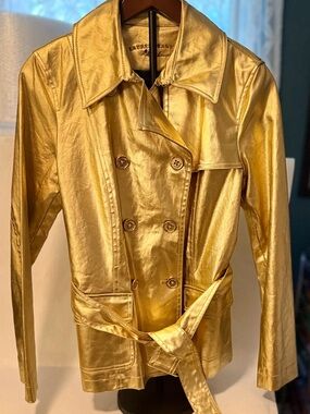Lauren Ralph Lauren Metallic Gold Double-Breasted Trench Size Medium (U12)